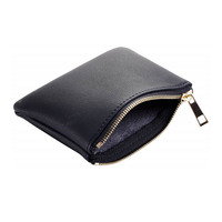 Dompet koin Mini wanita, dompet kulit lembut pemegang kartu ritsleting koin