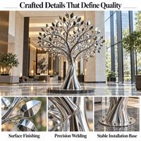 Sculpture d'arbre personnalisée en acier inoxydable, poli miroir, art moderne, décoration durable pour hall d'hôtel, centre commercial, jardin, aménagement paysager