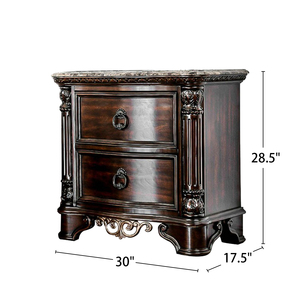 Marble Top Nightstand With 2 <b>Drawers</b> Brown Cherry Wood <b>Storage</b> <b>Drawer</b> Cabinet Bedroom Furniture - Product Image 3