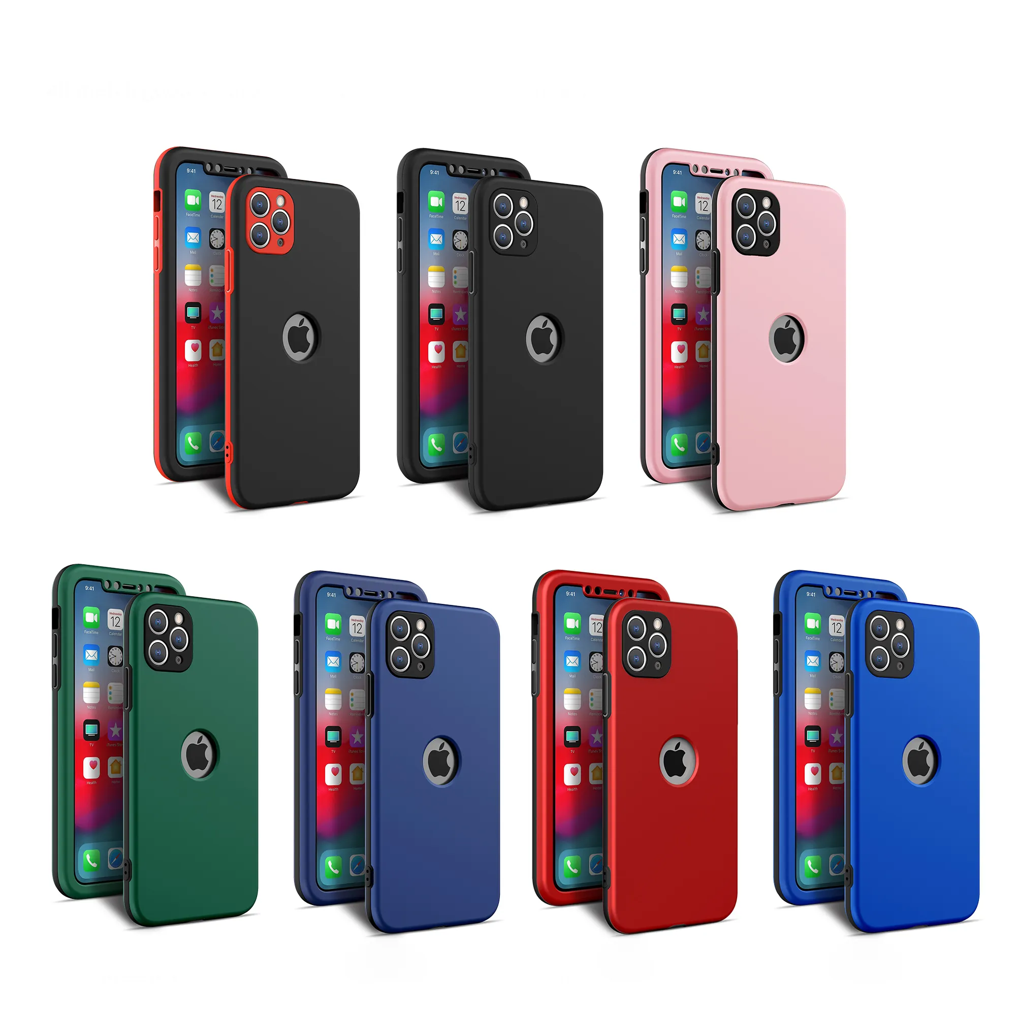 Fashion 3 in 1 TPU + PC 360 Degree Full Protection Back Cover for iphone 11 12 13 pro max mini