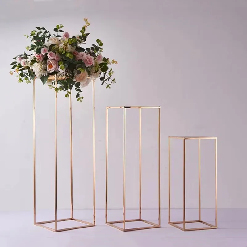 Flower Vase Gold Column Stand Metal Road Lead Wedding Centerpiece Flower Rack For Event Party Decoration 10 PCS/ LOT