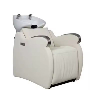 Sillón de Lavado de Cabello Moderno de Lujo, Color Blanco, Semi-reclinable, con Reposapiés y Ajuste Eléctrico de Piernas para Barbería - Product Image 2