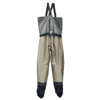 Waders de pêche imperméables et respirants à 5 couches avec fermeture éclair sur le devant et pieds en chaussette pour la pêche à la mouche