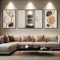 Lukisan Dekoratif Ruang Tamu Geometris Netral Modern, Seni Dinding Bunga Triptych 3D Mewah, Lukisan Porselen Kristal