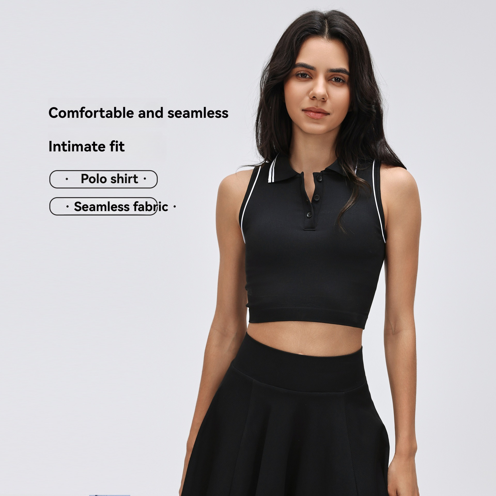 Women's Contrast Color Polo Neck Sleeveless Vest, Cropped & Waist Exposed, with Chest Pad, Fitness Sports Yoga Top