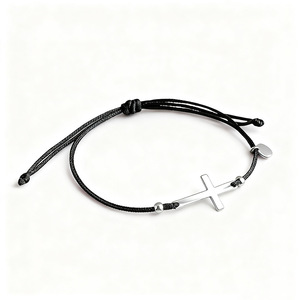 Stainless Steel Cross <b>Bracelet</b> Round Plate Accessory Customizable Text Adjustable <b>Rope</b> for Religious Beliefs Personalized Faith - Product Image 1