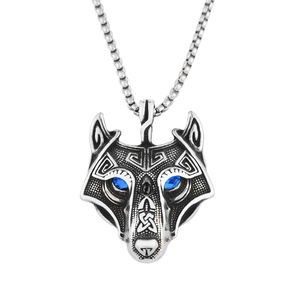 Yunnique-collar con colgante de cabeza de lobo vikingo de acero inoxidable con ojos azules para hombre, joyería de regalo - Product Image 5