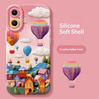 Coque de téléphone portable en silicone anti-chute avec cordon de 10 cm, motif montgolfière, pour iPhone 15/17 Pro Max/Soft 16, pour filles