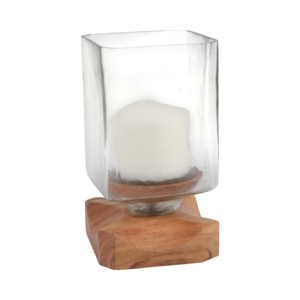 Wood And <b>Glass</b> Candle Holder Hurricane Contemporary Pillar <b>Candlestick</b> For Dining Table Centerpieces - Product Image 2