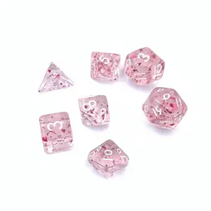 लघु बोर्ड खेल 7 टुकड़ा के लिए बहुतलीय मिनी प्यारा गुलाबी डी एंड डी पासा सेट लड़कियों