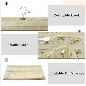 ホットブラックハンギングジュエリーオーガナイザー両面48/80ポケット収納メタルフックホルダー（イヤリング、ネックレス、指輪、ブレスレット用） - Product Image 4