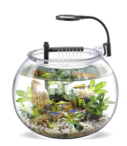 Wholesale Desktop USB 4L 12L Transparent Clear Round Small Cheap Plastic Fish Tank With Filter