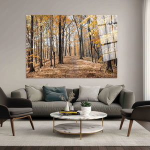 Lienzo impreso con diseño de bosque otoñal elegante: arte de paisaje natural tranquilo, arte en vidrio templado - Product Image 3
