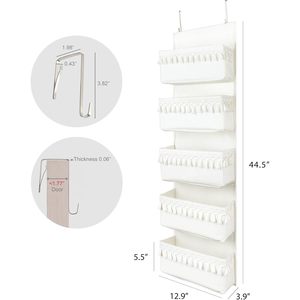 Over The Door Organizer 5 Pockets White Cotton Hanging <b>Storage</b> With Tassels For Nursery Baby Products Cosmetics - Product Image 6