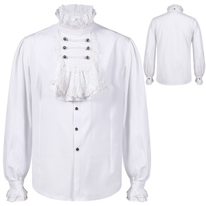 Chemises à col roulé Vintage pour hommes, Vintage, victorien, à volants, gothique, pour homme, tenue de marié décontractée - Product Image 4