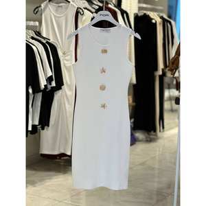 Robe moulante blanche Fiori, col rond, tricotée, décontractée, à porter au quotidien, respirante, style simple - Product Image 1