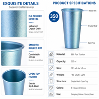 Tasse à double paroi en titane pur, 280ml, 300ml, bouteille d'eau en titane anti-brûlure, légère, pour le camping, la randonnée, les voyages, la maison