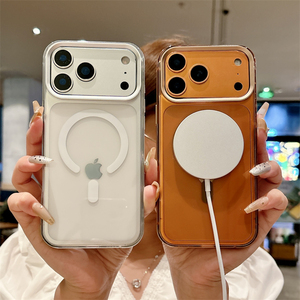 Coque de téléphone antichoc électroplaquée avec cadre métallique magnétique hautement transparent en TPU+PC pour iPhone 17 Air, compatible avec la charge sans fil - Product Image 2