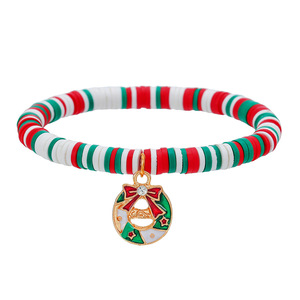 Ensemble de bracelets en pâte polymère de Noël avec pendentif en alliage flocon de neige, renne, Père Noël, bijoux cadeau unisexe - Product Image 5