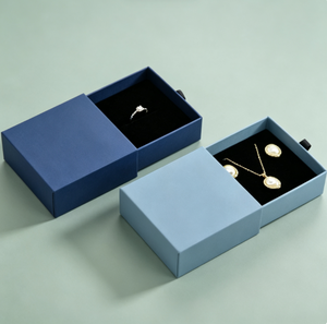 Boîte d'emballage de luxe pour bijoux avec tiroir coulissant, boîte rigide en papier avec doublure en velours pour l'emballage de bagues de mariage et de pendentifs - Product Image 4