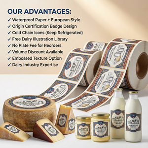 Etiqueta Impermeable Personalizada para Queso, Adhesivo Resistente a la Cadena de Frío para Embalaje de Queso <span class=keywords><strong>Camembert</strong></span> Artesanal y Botellas de Leche - Product Image 4