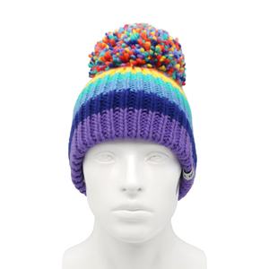 Gorro de punto acrílico cálido de invierno con pompón grande, personalizado al por mayor, con etiqueta tejida, parche, logotipo, multicolor, para esquí - Product Image 5