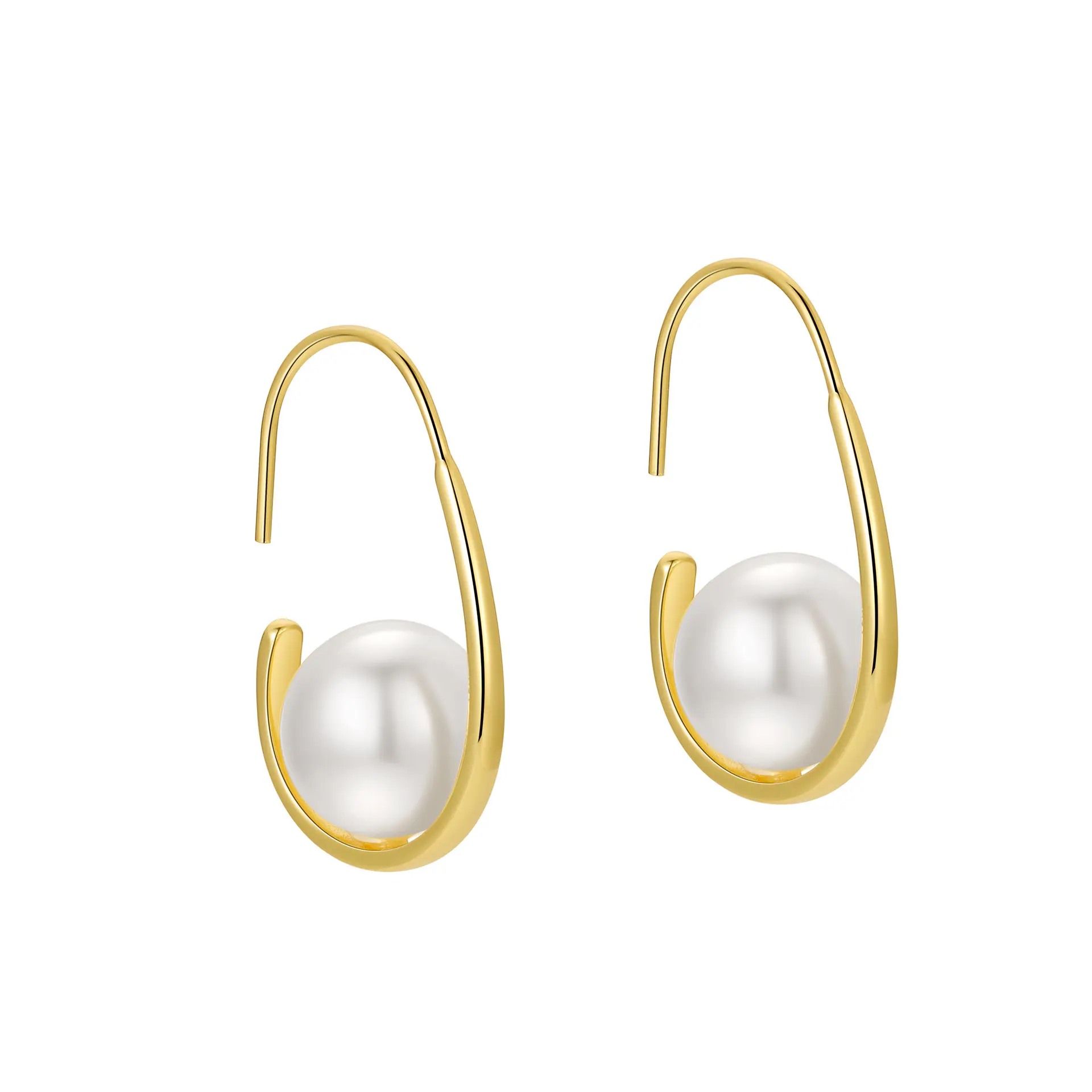 Rainbowking Wholesale Price New Trendy S925 Sterling Silver Natural Freshwater Pearl Gold Plated Hook Earrings For Women Gift