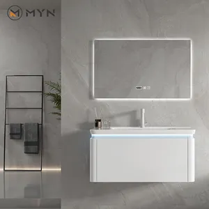 Modernes Design Weißes Haut gefühl Wasserdichter Keramik zähler Passen Sie die Wand-LED-Badezimmerschrank-Waschtisch an