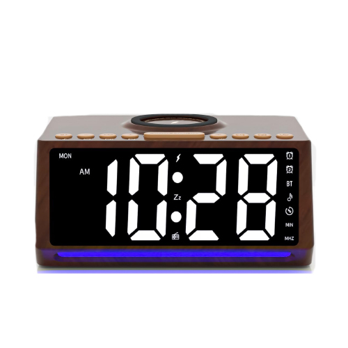 Wholesale Multifunction ABS Plastic 10W Wireless Mobile Charger Station LED Digital Alarm Clock Radio FM BT Speaker Desk Clock
