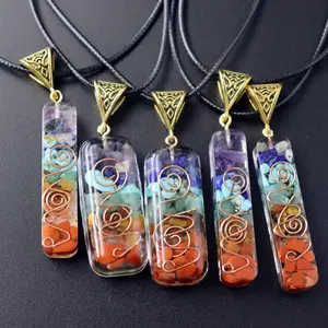 Colar de pingente de cristal de energia orgânica com 7 chakras, joia de pedras preciosas, pingente de pedra natural, colar de cristal de cura