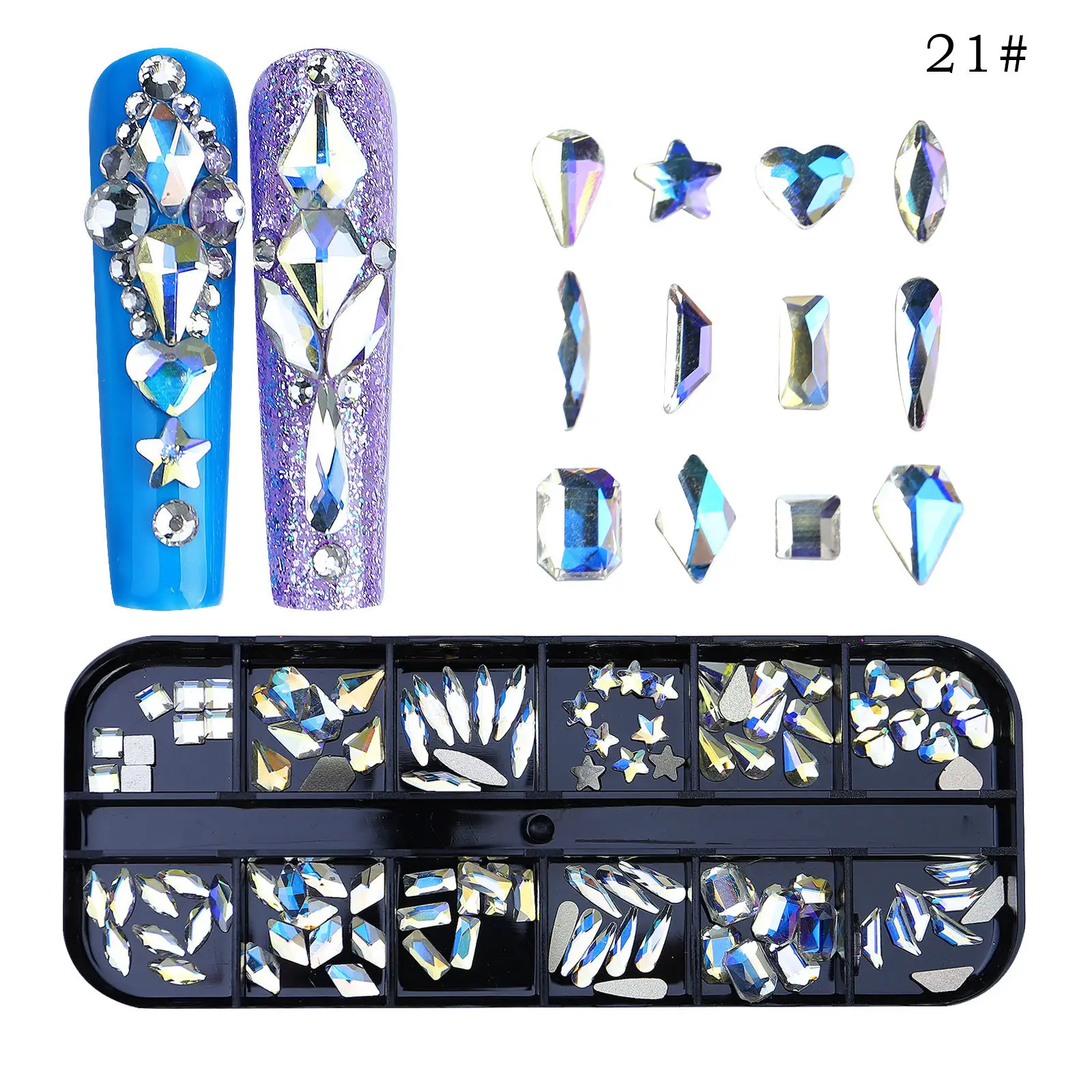 12 Grid Best Seller Nail Stone Nail Rhinestones Crystal AB kit Multi Shape Glass Diamonds Nails Art Rhinestone Decoration