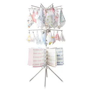 Roterende Baby Outdoor Draagbare Kleding Droogrek Oversized 4-Tier Opvouwbaar 304 Roestvrij Staal Beweegbaar Droogrek