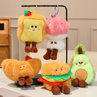 Porte-clés en peluche créatif en forme de hamburger, croissant, frites et pain, avec design mignon de fruits et légumes, rembourré en coton PP