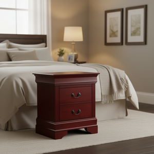 Comodino con Finitura Ciliegio, 2 Cassetti, Piano in Legno, Arredamento Tradizionale per Camera da Letto - Product Image 2