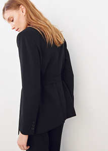 Blazer da Donna Elegante Casual Nero <span class=keywords><strong>con</strong></span> <span class=keywords><strong>Cintura</strong></span>, Doppio Petto, Collo a Revers, Lunghezza Regolare, <span class=keywords><strong>in</strong></span> Maglia, per Ufficio - Product Image 3