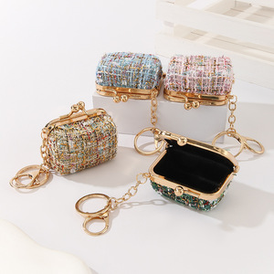 Mini porte-monnaie en tweed avec porte-clés en alliage, pochette portable mignonne en tissu pour monnaie, petit <span class=keywords><strong>sac</strong></span> de rangement pour femmes, filles, clés, pièces de monnaie, cartes - Product Image 1