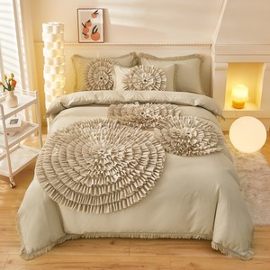 Parure de lit nordique à <span class=keywords><strong>fleurs</strong></span> en trois dimensions, <span class=keywords><strong>housse</strong></span> de <span class=keywords><strong>couette</strong></span> et taie d'oreiller - Product Image 1