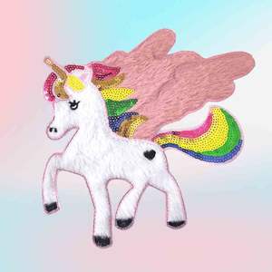 Custom 3D <b>Unicorn</b> Sequin Embroidery Patch DIY Sew-On <b>Fabric</b> for Apparel - Product Image 2