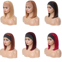 Perruque Bandeau 99J/Bourgogne, Perruques Courtes Bob en Cheveux Humains 100% Brésiliens Naturels, Fabrication Intégrale à la Machine pour Femmes