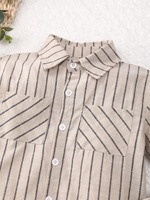 Ensemble de vêtements d'été unisexe en coton rayé avec col rabattu pour bambins et bébés