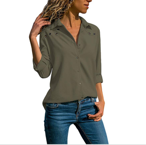 Camicia da <span class=keywords><strong>donna</strong></span> Casual da <span class=keywords><strong>donna</strong></span> in poliestere 100% con maniche arrotolate - Product Image 3