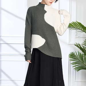 Pull tricoté d'hiver personnalisé OEM ODM, anti-boulochage, en coton, à manches longues, à motifs, pour femme - Product Image 1