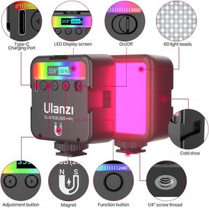 Ulanzi VL49 RGB Mini Luz de Video RGB Recargable, Luz LED para Cámara 360 °   Iluminación portátil a todo color para fotografía con 3 soportes de zapata fría - Product Image 2