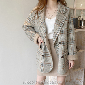 Giacche e cappotti da <span class=keywords><strong>donna</strong></span> oversize in lana corta a doppio petto scozzese <span class=keywords><strong>grigio</strong></span> casual Vintage - Product Image 2