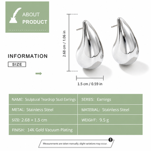 Boucles d'oreilles en forme de larme en acier inoxydable plaqué or 14 carats - Product Image 4