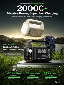 Batterie externe HYTO de haute qualité <span class=keywords><strong>pour</strong></span> l'extérieur, 100000 mAh, avec câbles intégrés, charge rapide PD 22,5 W, lampe torche portable <span class=keywords><strong>pour</strong></span> le camping - Product Image 2