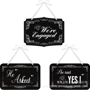 Wooden Hanging <b>Engagement</b> Sign Black Rectangle Wall Mount For Wedding Party <b>Decorations</b> - Product Image 5