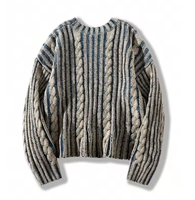 Pull en maille torsadée vintage pour homme avec logo personnalisé, col rond, manches longues, style épais, effet délavé et vieilli