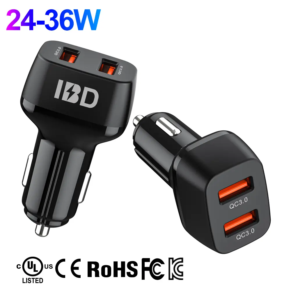 Super Fast Dual Usb 2ports Qc 3.0 2 Port Usba 4.8 a 4.2a 3a 2.4a 24W 36W Car Charger Adapt Usb 20w 36w 45w 5.5a 2.1a For phone