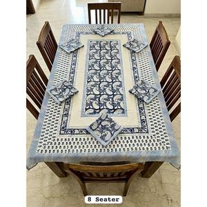 Nappe de table moderne à motifs floraux en coton 100% imprimée à la main avec serviettes pour 8 personnes - Product Image 3